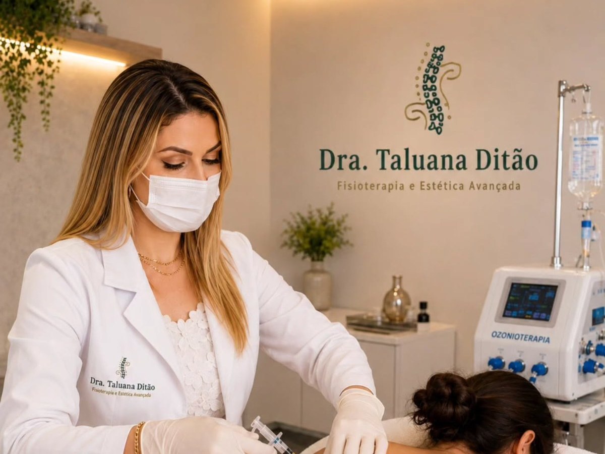 Dra. Taluana aplicando ozonioterapia na região lombar de uma paciente